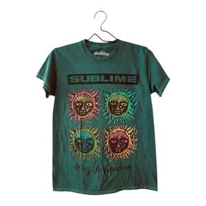 Sublime Green Sun Graphic T Shirt Distressed Cotton Short Sleeve Tee Size Small